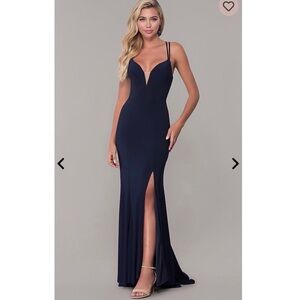 Dave & Johnny Caged-Back Long Navy Blue Prom Dress #27
